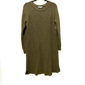 Madewell Olive curved hem‎ Knit wool Sweater dress L